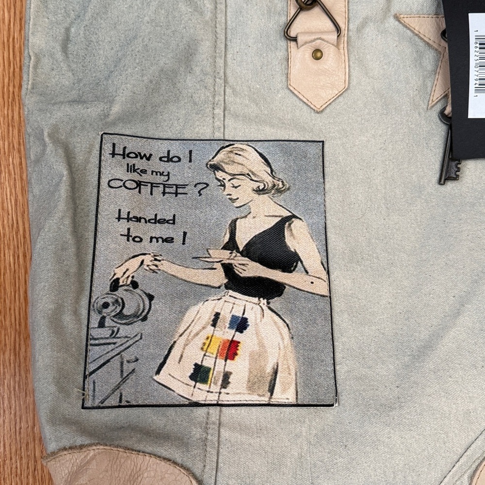 Vintage Addiction Bag Tot Canvas --HOW do I Like my Coffee? NWT - Picture 5 of 16